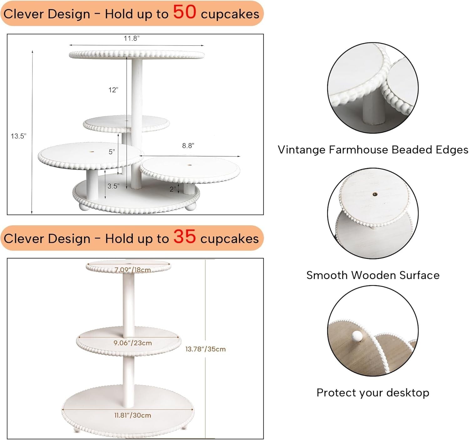 Elegant White Beaded Cupcake Towers for Weddings & Parties - Holds 74+ Treats