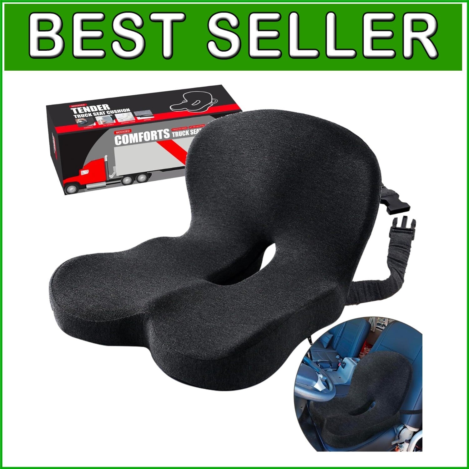 Adjustable Dark Gray Seat Cushion for Truck Drivers – Sciatica Relief & Comfort
