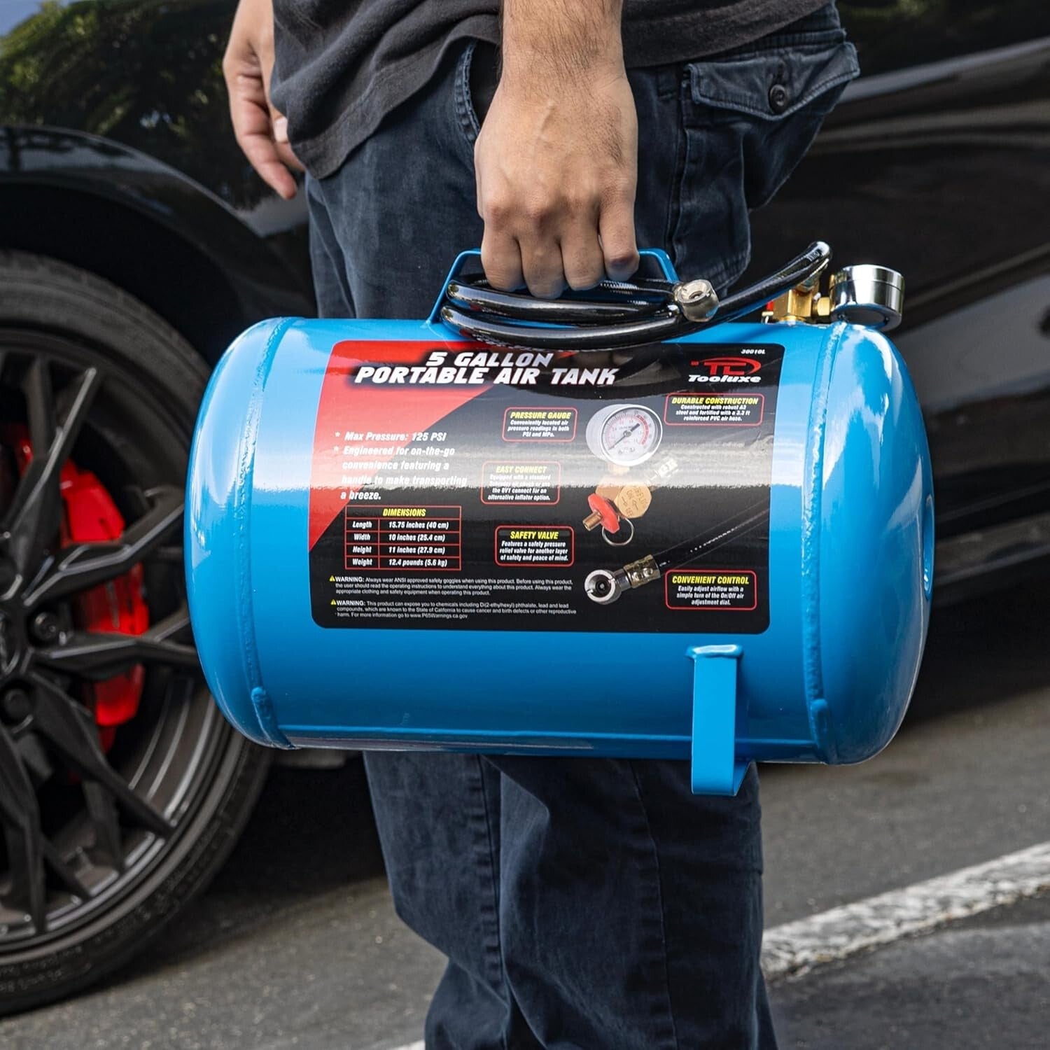 Versatile 40-Inch Hose Air Tank - 125 PSI, Ideal for Tire Inflation & Projects