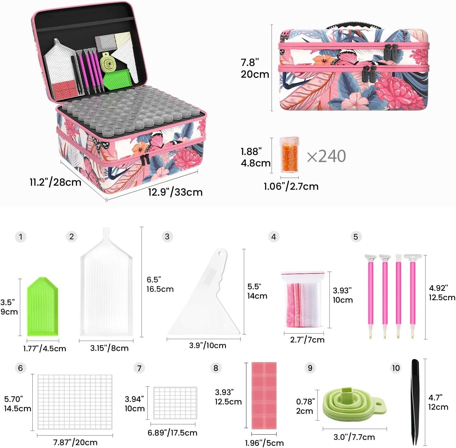 Durable Pink 240 Slots Diamond Art Organizer with Complete Tool Kit Included