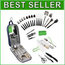 Load image into Gallery viewer, Compact 30-Piece Outdoor Cooking Kit with Organizer Bag - Navy Stainless Steel