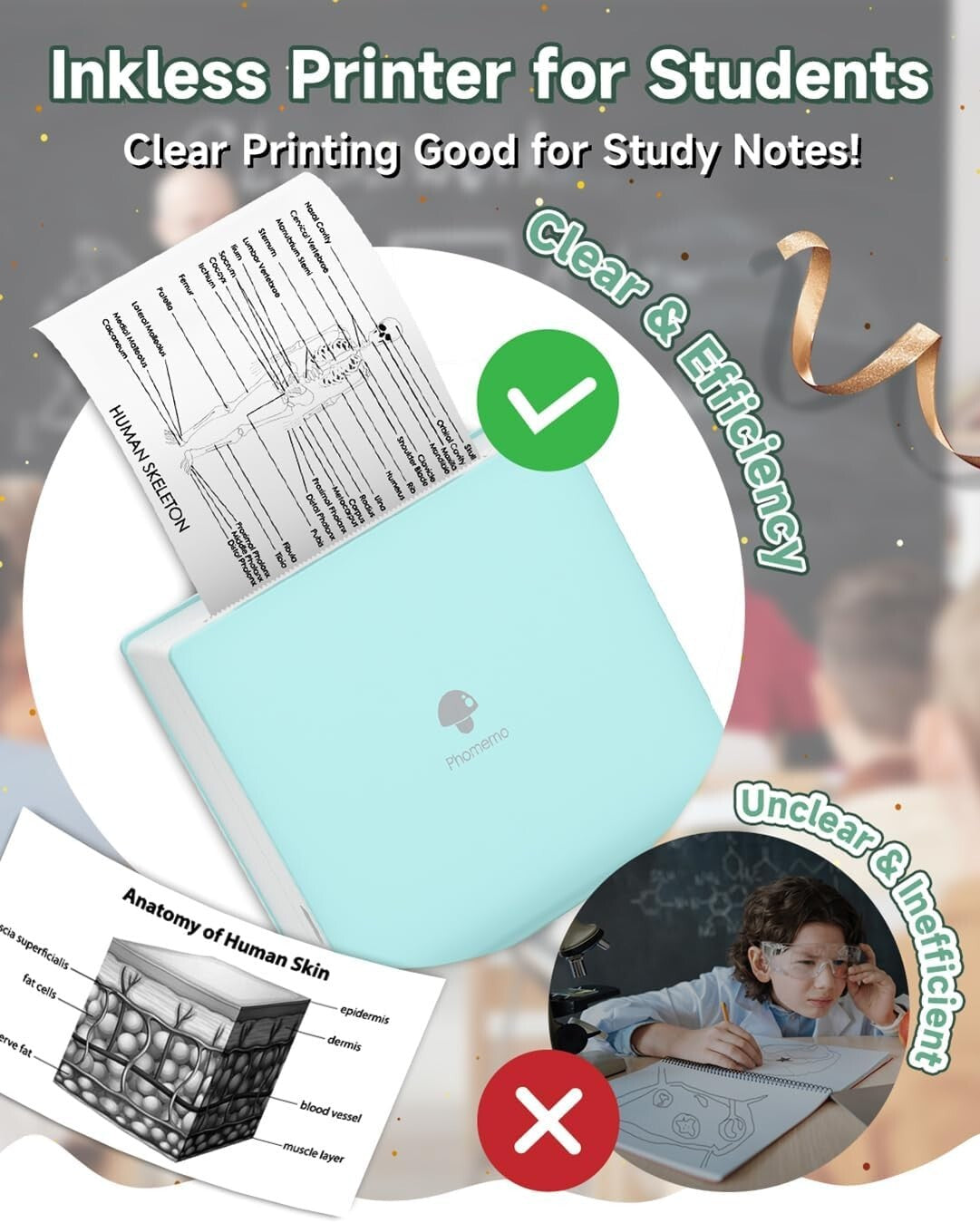 Cyan Mini Bluetooth Sticker Printer - Thermal Print Pods with 3 Paper Rolls