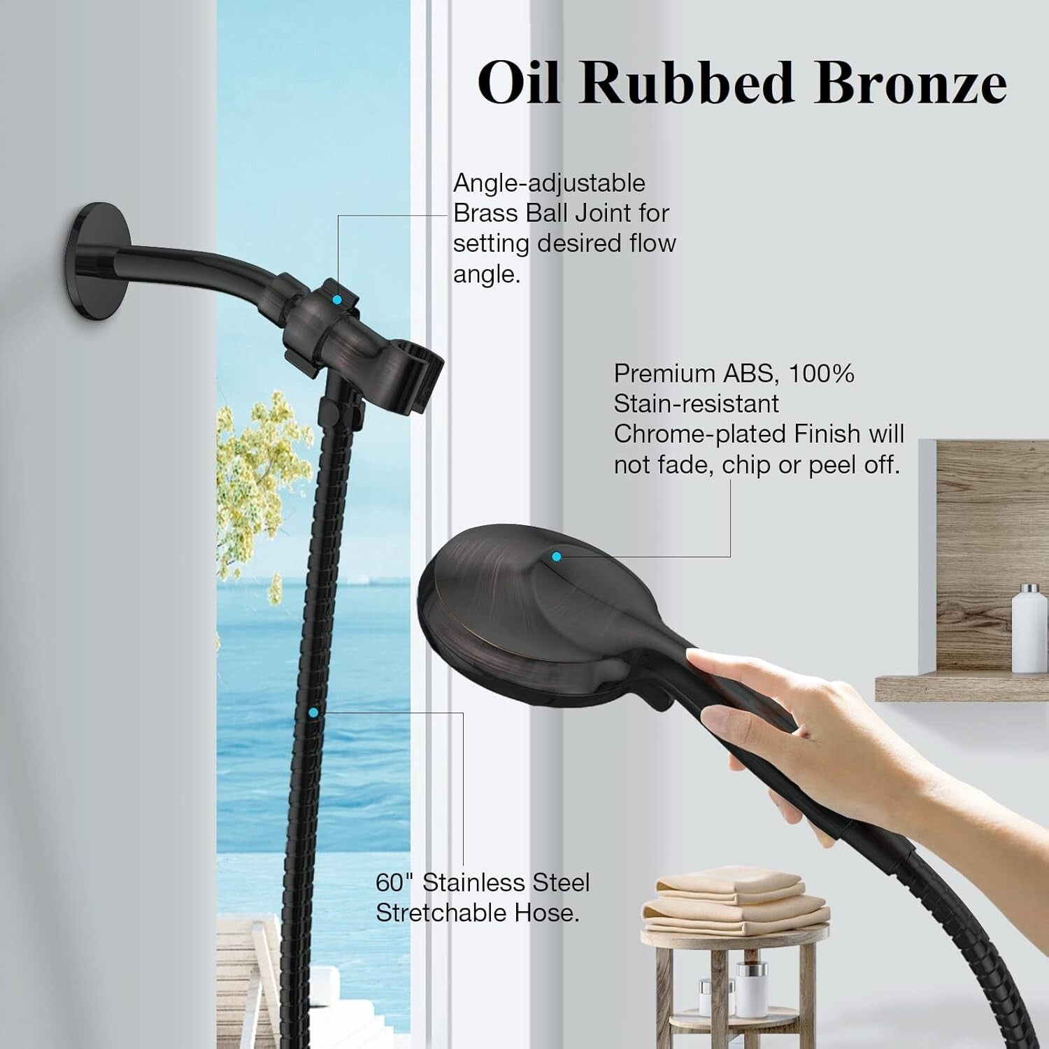 Designer High Flow Rain Showerhead - Handheld & Adjustable Holder Included