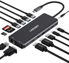 Load image into Gallery viewer, 14-in-1 USB-C Laptop Docking Station - Dual HDMI, VGA, Gigabit Ethernet, Black