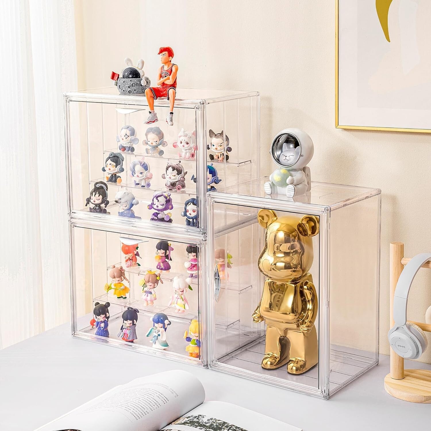 2-Pack Clear Acrylic 3-Tier Display Case with Magnetic Doors for Collectibles