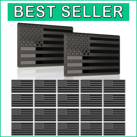 Durable 3D Metal All Black American Flag Stickers - 20 Pack for Cars & Laptops