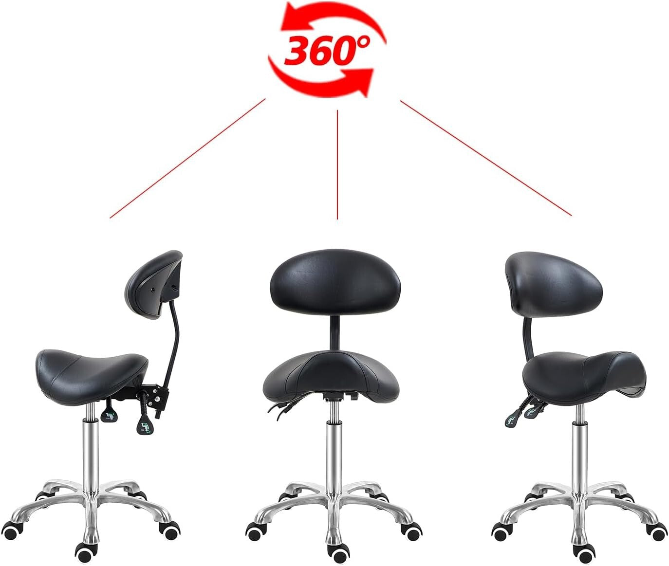 Stylish Saddle Seat Chair with Backrest - Adjustable & Swivel Design in Black