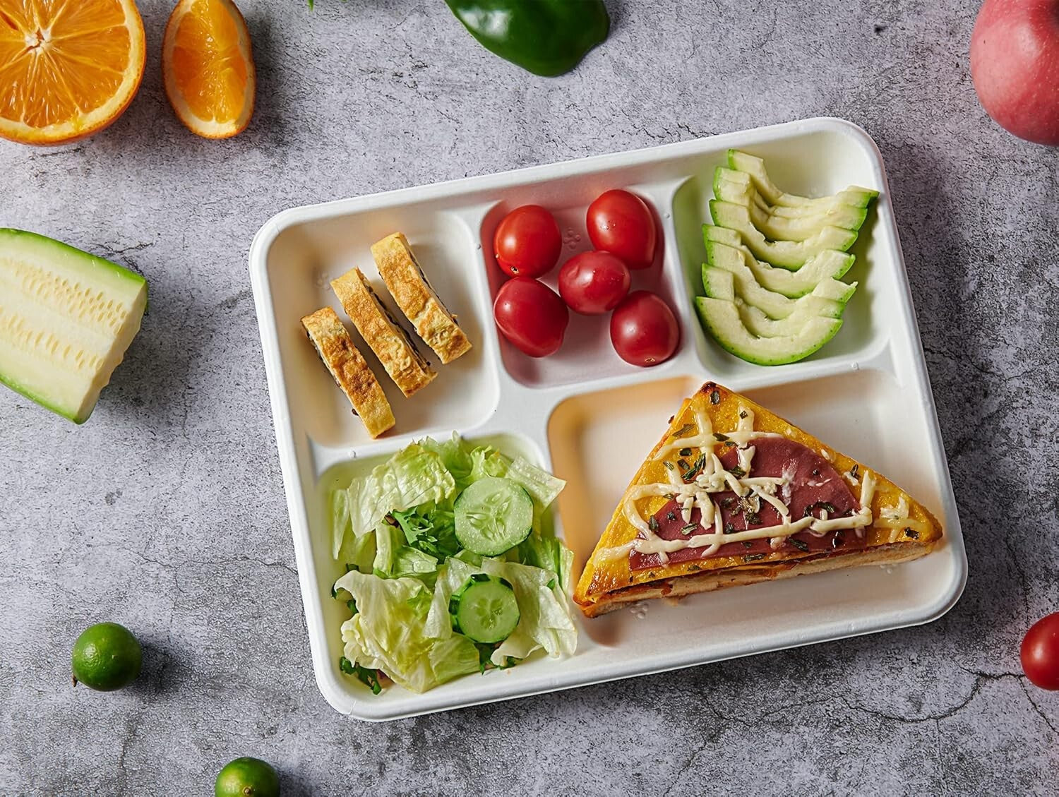 Durable 5-Compartment Disposable Plates - Perfect for School Lunches & Parties