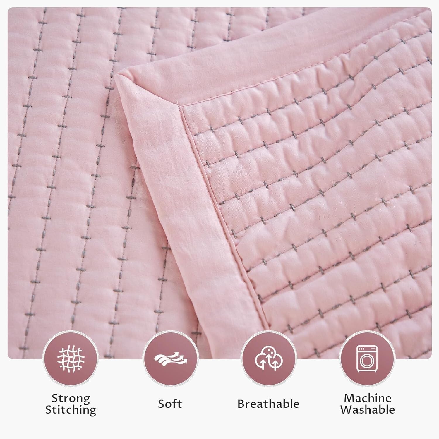Stone Washed Minimalist Quilt Mini Set - Soft Microfiber Full/Queen + 2 Shams