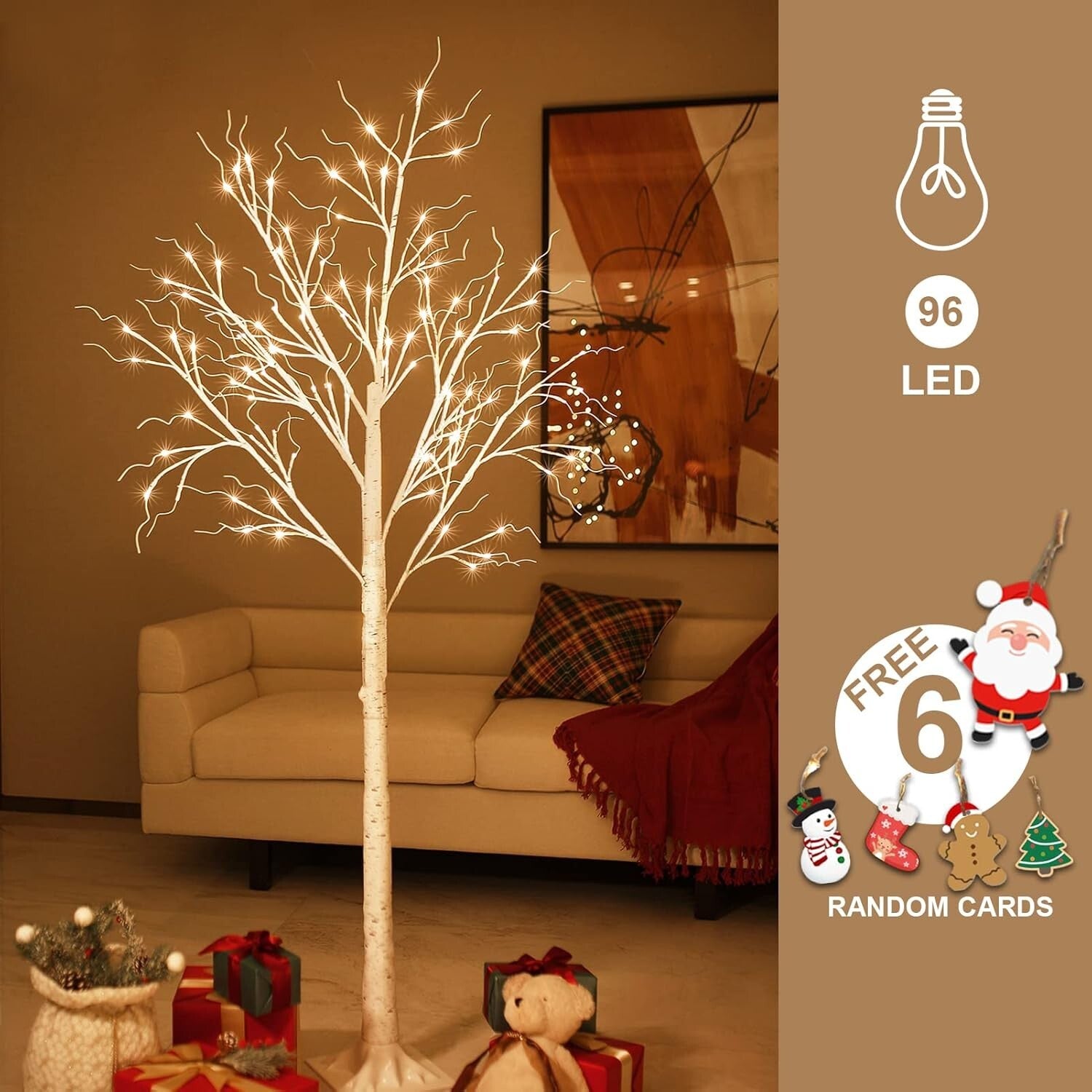 Customizable 6FT Birch Tree with 96 LED Lights - Ideal for Holidays and Events