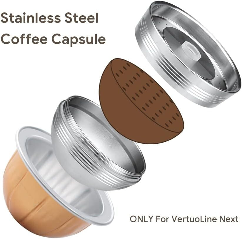 Stainless Steel Reusable Nespresso Vertuo Next Pods - 2 Pack with Coffee Tamper