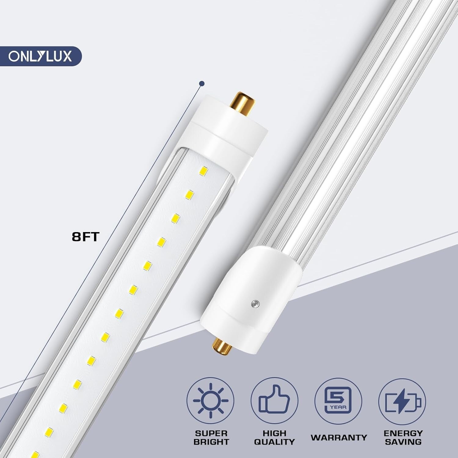 Efficient 8ft LED T8 Bulbs, 40W 4800LM, 6000K Clear Cover - Indoor Use 10 Pack