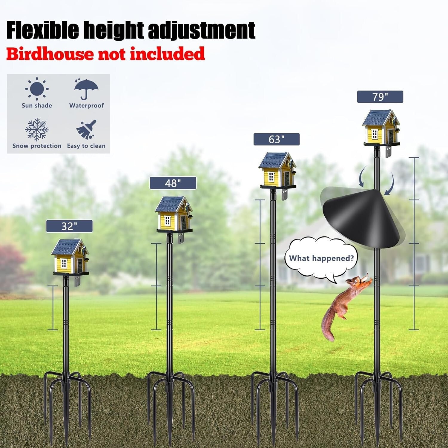 Black Freestanding Bird Feeder Pole with 19-Inch Squirrel Baffle - 79 Inches