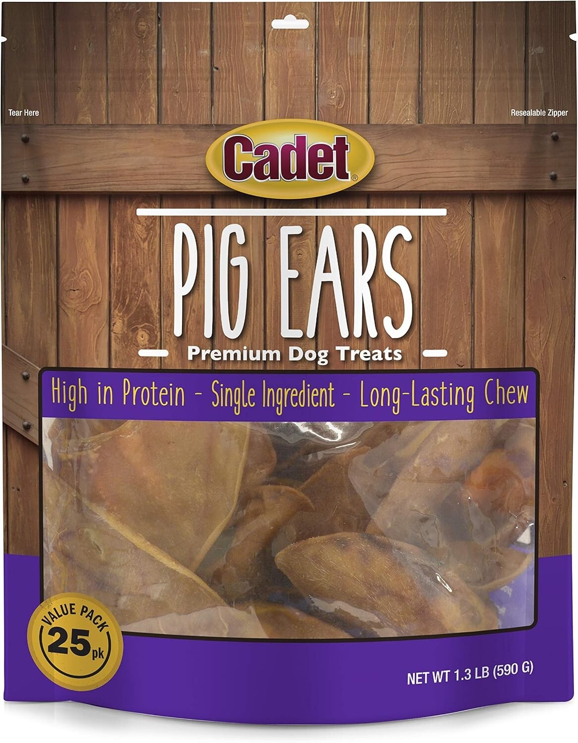 Savory Natural Pig Ears for Dogs - 25 Count Long-Lasting Chews, 100% Real Pork