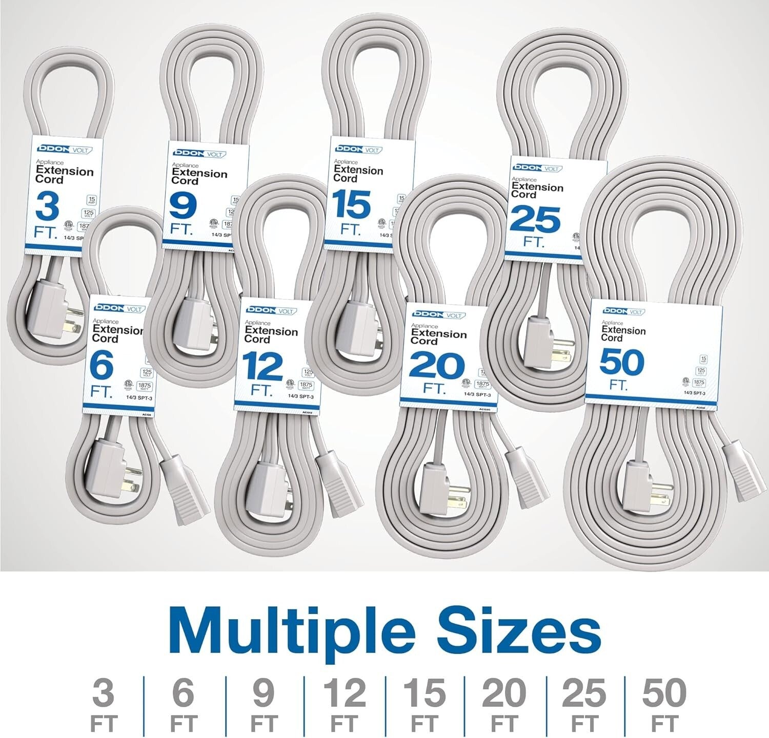 14 Gauge 50ft Appliance Extension Cord with 90-Degree Angle Plug – Indoor Use