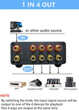 Load image into Gallery viewer, HiFi RCA Switch Stereo Selector - 4 Sources to 1 Output with Gold Connectors