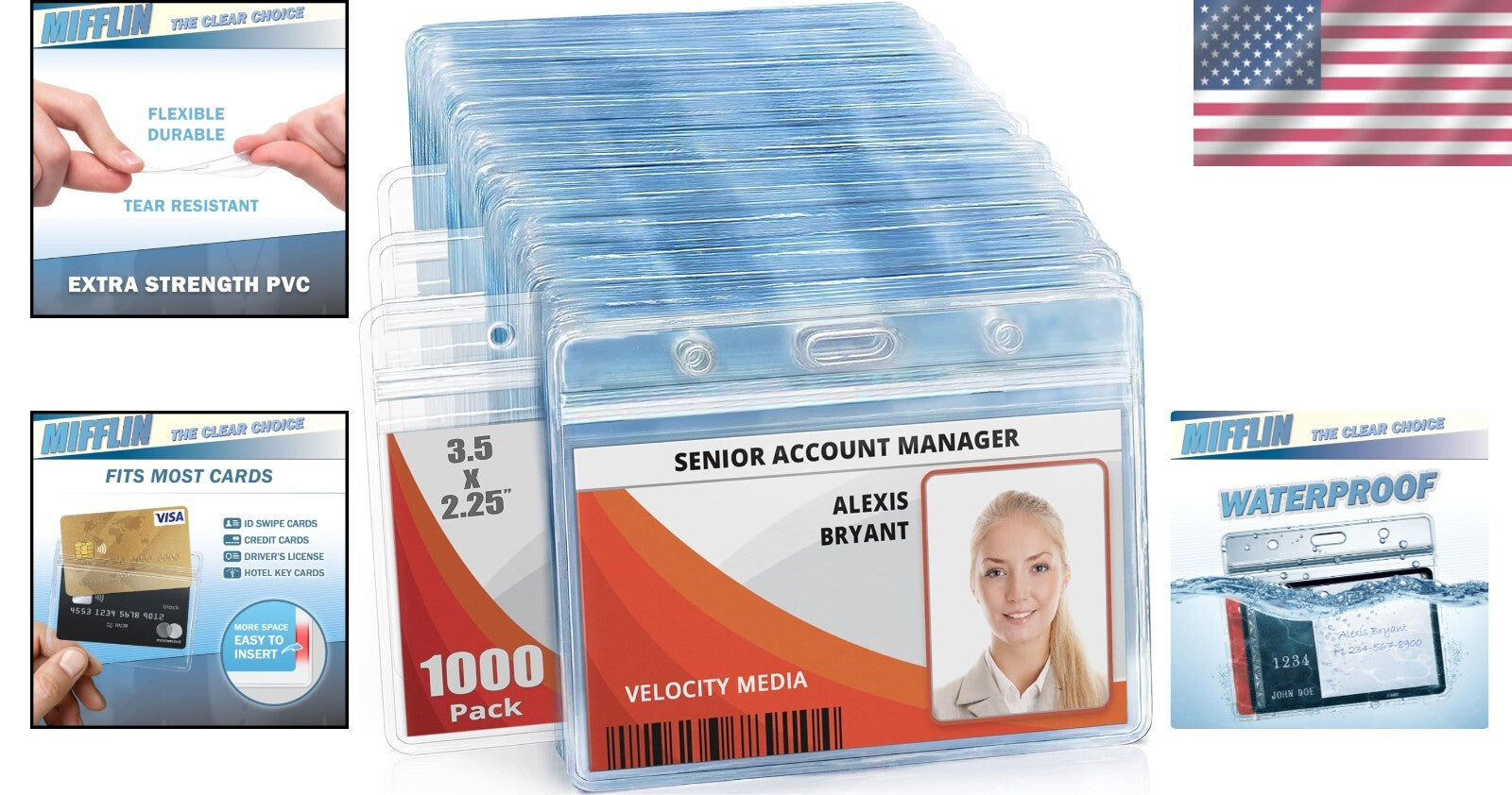 Clear Waterproof ID Badge Holder, 1000 Pack, 3.5x2.25 Inches - Heavy Duty Vinyl