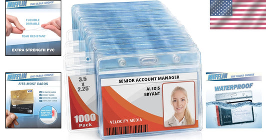 Clear Waterproof ID Badge Holder, 1000 Pack, 3.5x2.25 Inches - Heavy Duty Vinyl