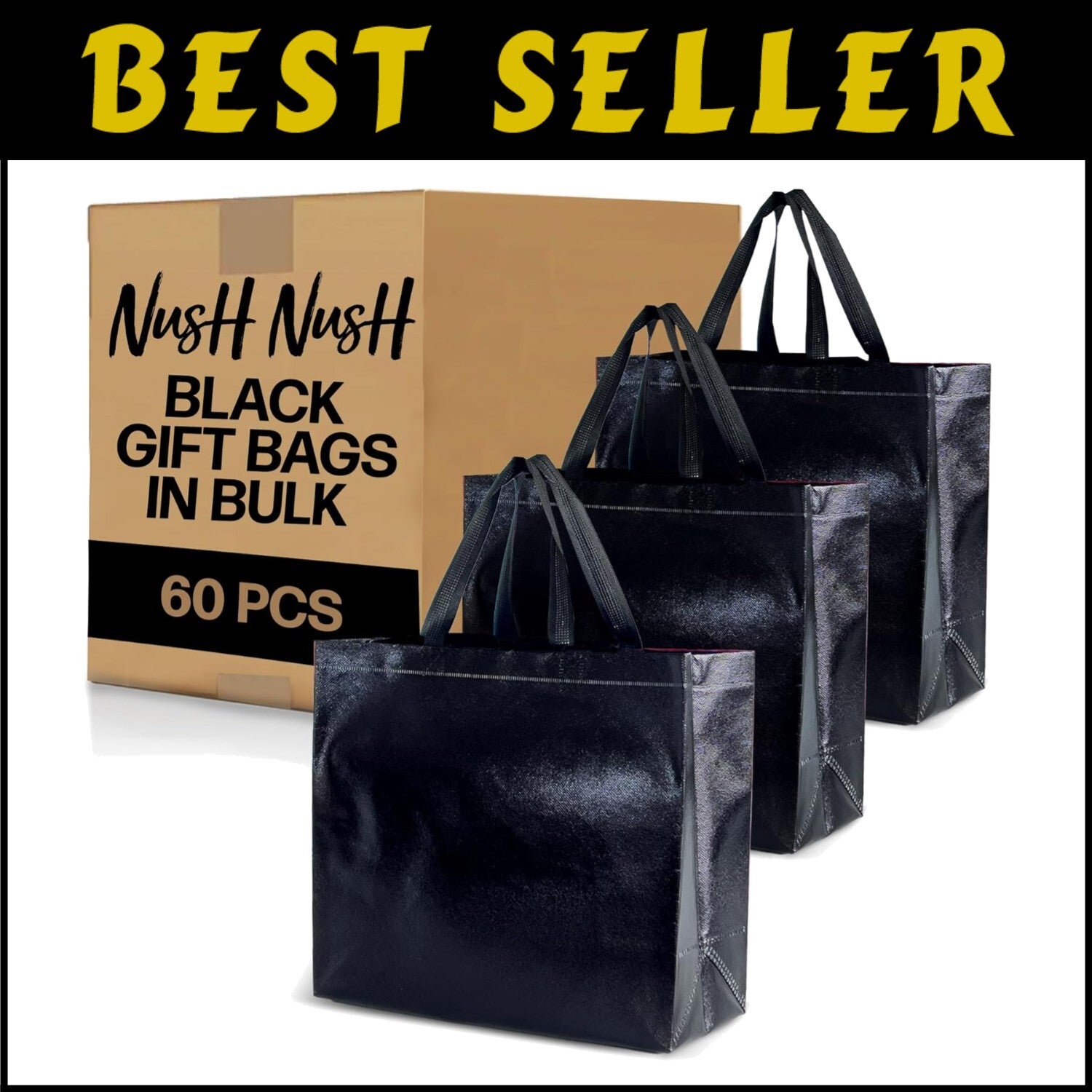 Premium Large Black Party Favor Bags in Bulk - Reusable and Elegant, Pack of 60