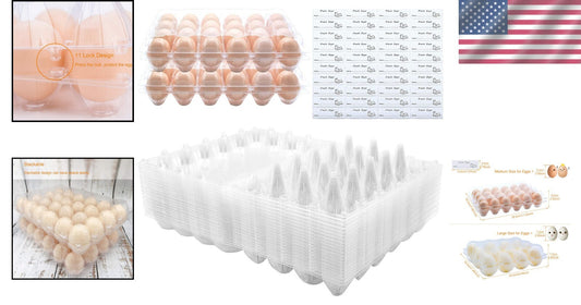Clear Egg Cartons with Free Labels – 40 Pack Holds 24 Eggs – Eco-Friendly Design