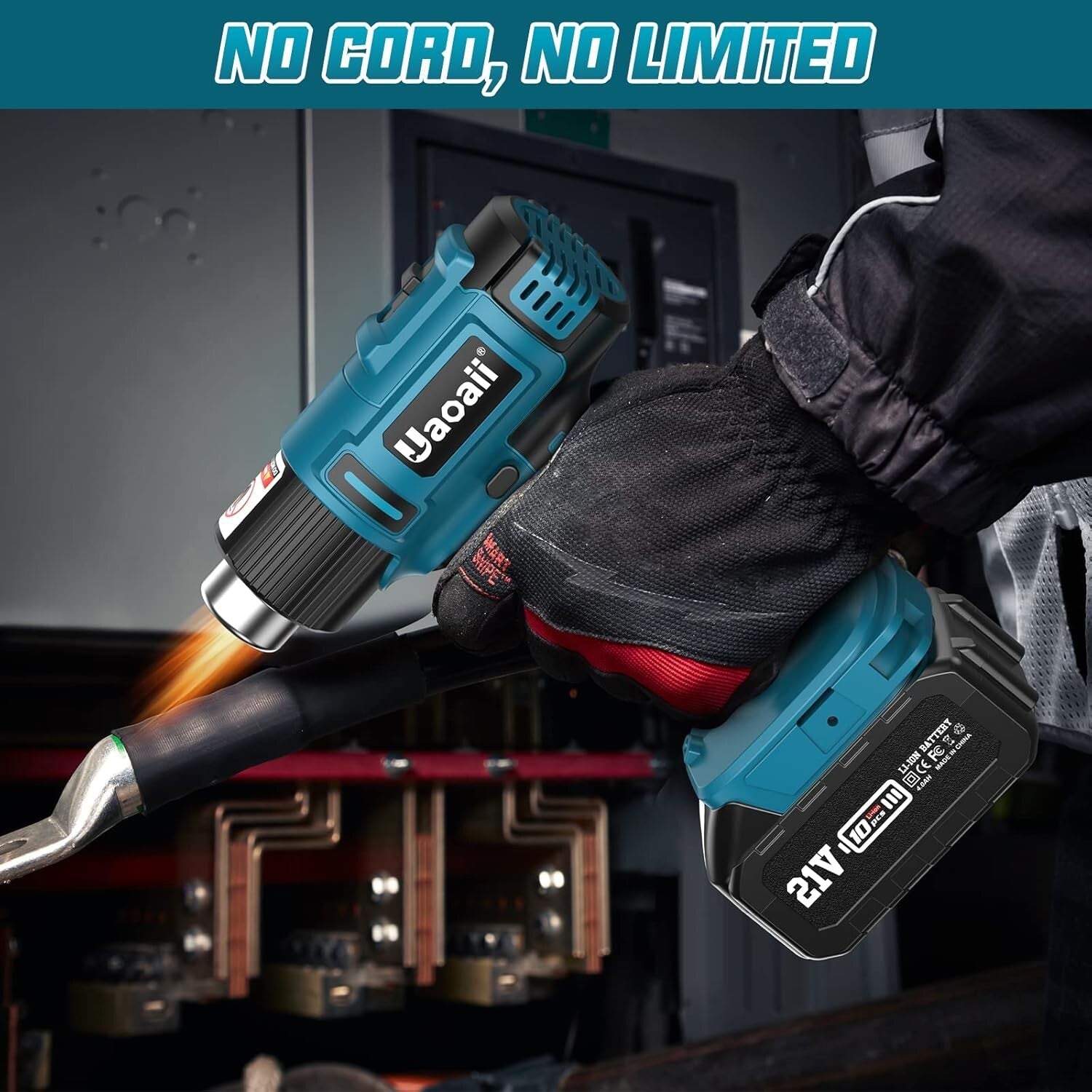 Portable Hot Air Gun Kit - 21V, 4 Nozzle Set, LED & Ergonomic Design, 1022°F