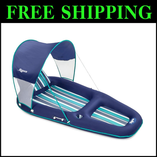 Oversized Comfort Pool Float - Inflatable with Headrest, Canopy & Cup Holder