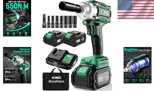 Powerful KIMO 1/2” Impact Wrench with 2x4.0Ah Batteries & 7 Sockets Included