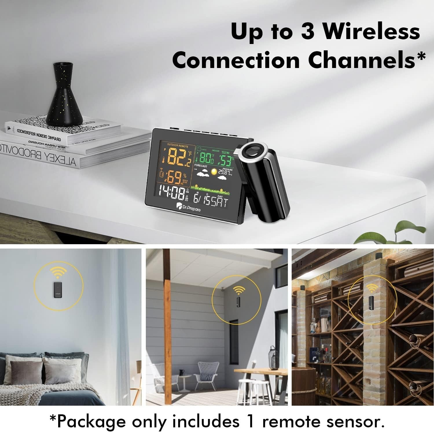 180° Adjustable Projection Alarm Clock with Wireless Temperature Monitor