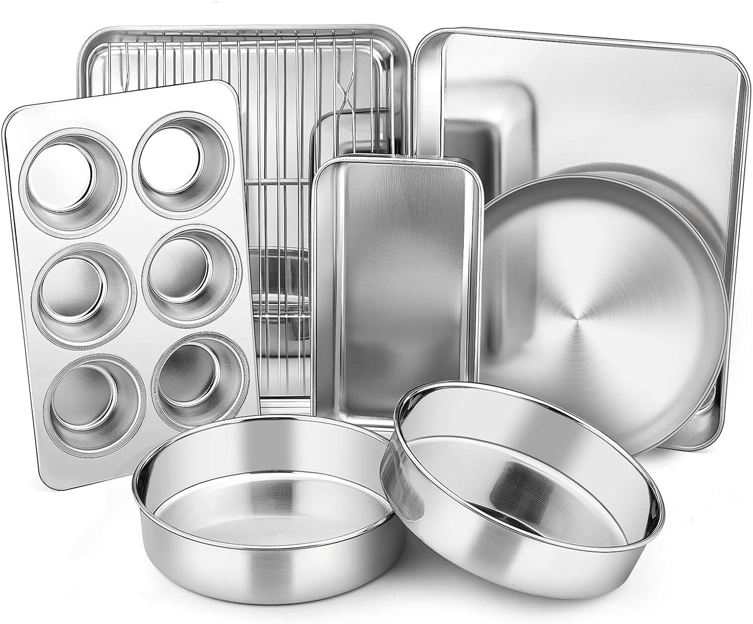 8-Piece Stainless Steel Bakeware Set for Toaster Ovens - Dishwasher Safe