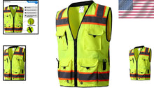 Load image into Gallery viewer, Professional Class 2 Safety Vest with Reflective Strips and 12 Tactical Pockets