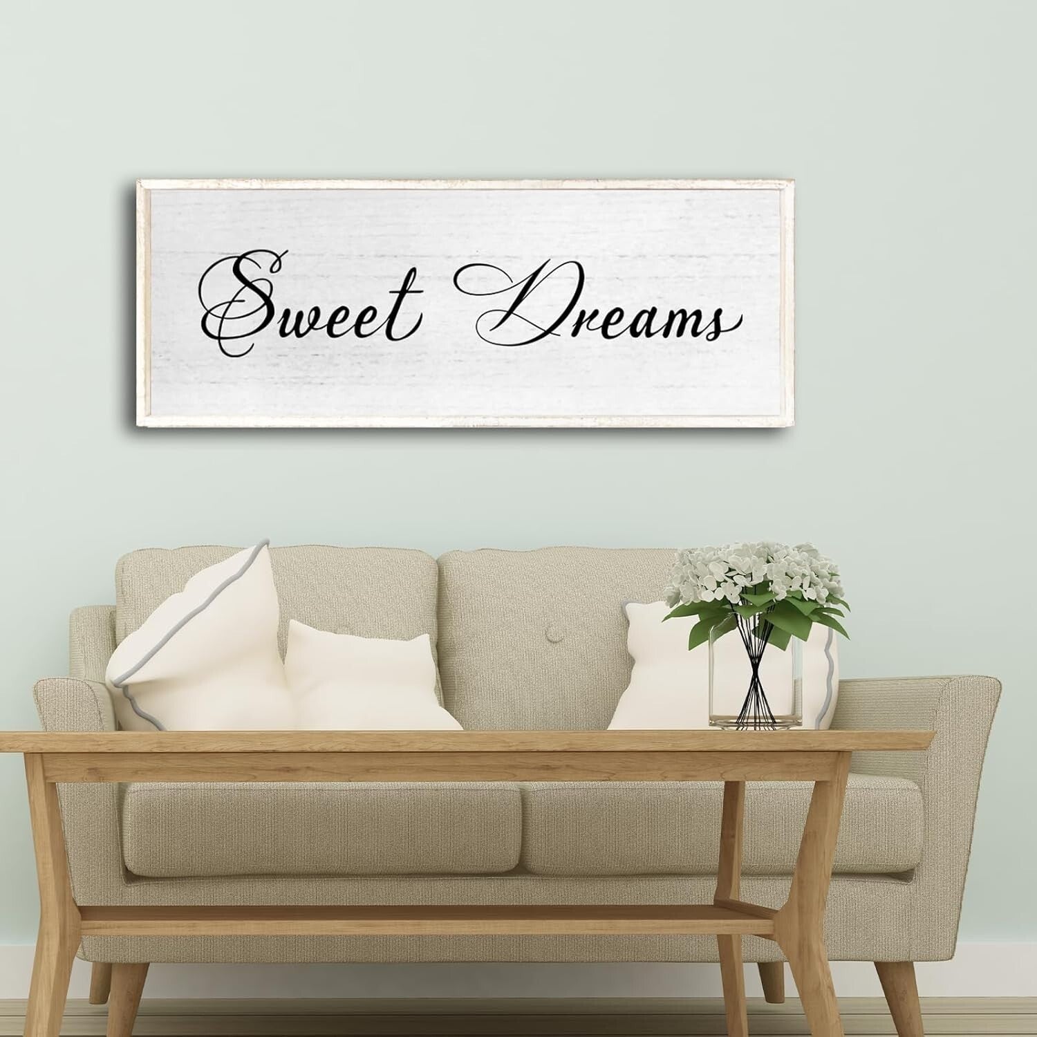 Charming Sweet Dreams Rustic Wall Decor Sign 40x15 - White Farmhouse Art