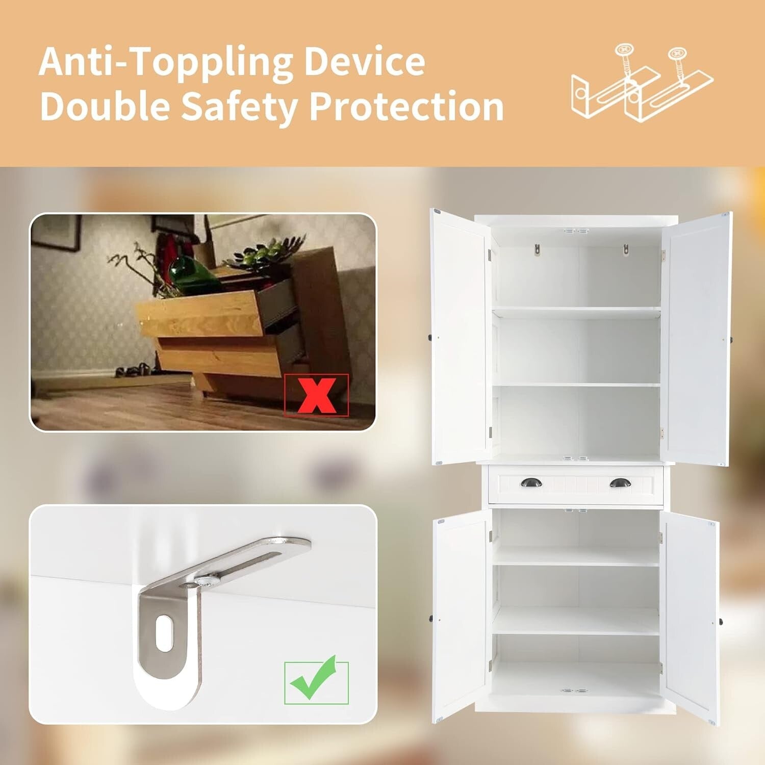 Elegant Freestanding Storage Cabinet with Drawer - Perfect for Kitchen or Bath