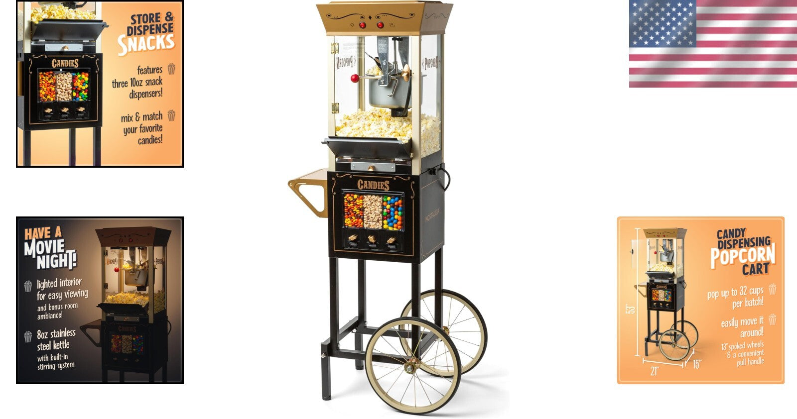 Family-Friendly 8 Oz Popcorn Maker with 32 Cup Capacity & Safety Glass Design