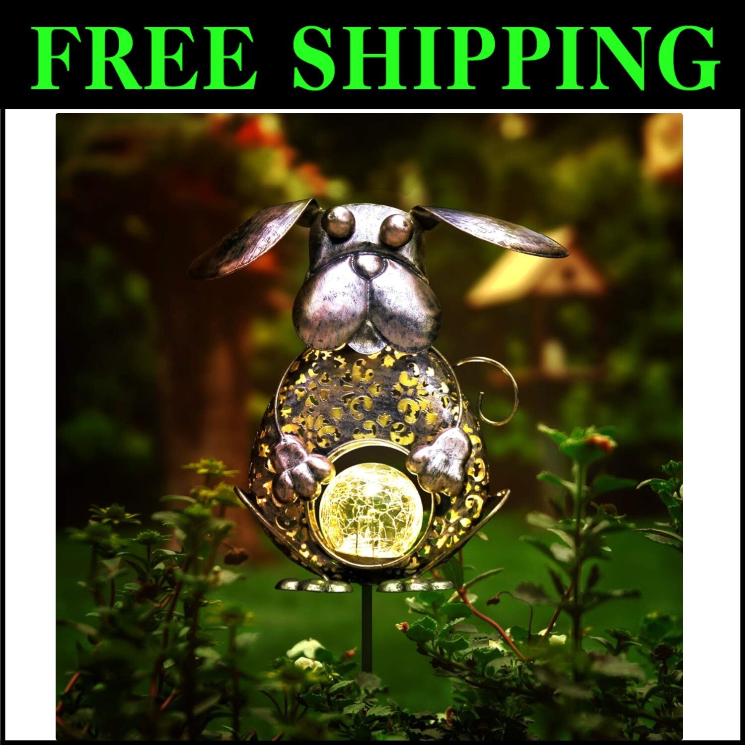 Easy Install Dog Bronze Solar Outdoor Light with Crackle Glass - IP44 Waterproof