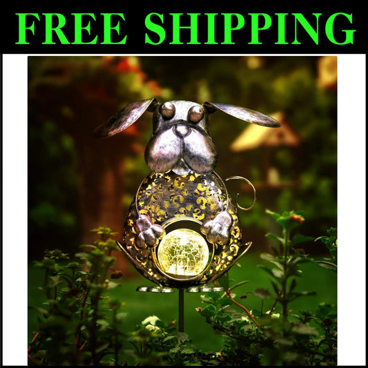 Easy Install Dog Bronze Solar Outdoor Light with Crackle Glass - IP44 Waterproof