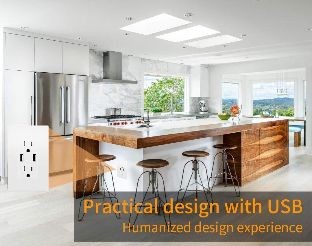 Effortless 3.1A Dual USB Charging Wall Outlet - 15-Amp Tamper Resistant 10-Pack