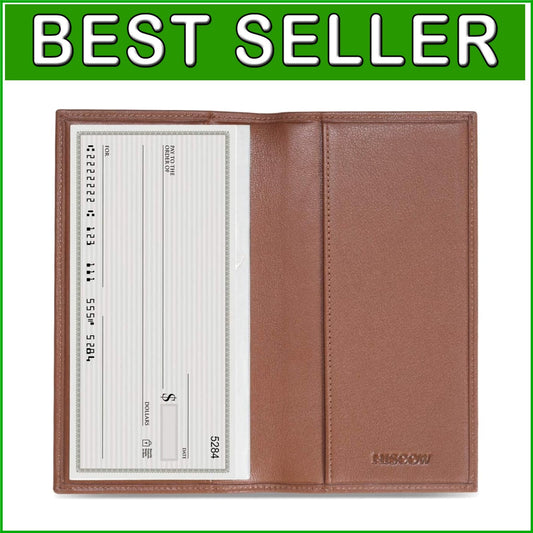 Elegant Checkbook Cover in Premium Cognac Leather - Gift-Ready Packaging