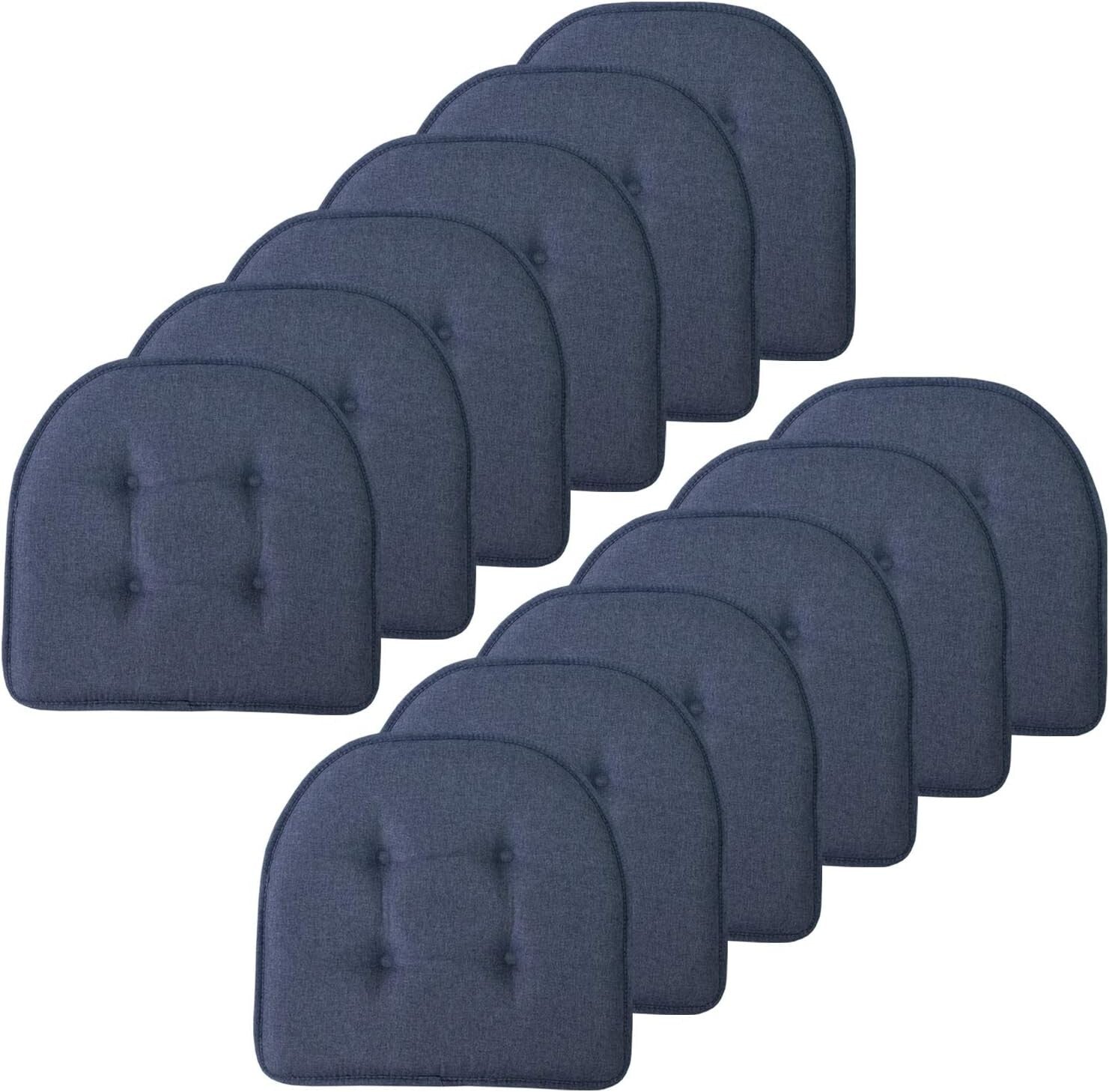 Durable Non-Skid Memory Foam Chair Pads - Denim Blue, 17" x 16", Pack of 12