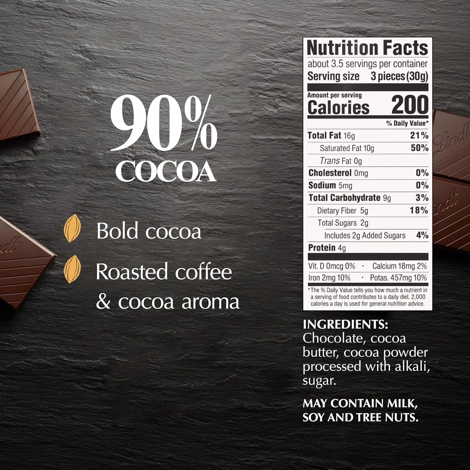 EXCELLENCE 90% Cocoa Dark Chocolate – Perfect for Pairing or Baking, 12 Bars