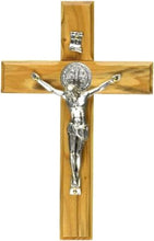 Load image into Gallery viewer, Handmade 12-Inch Saint Benedict Wall Crucifix - Unique Silver Tone Craftsmanship