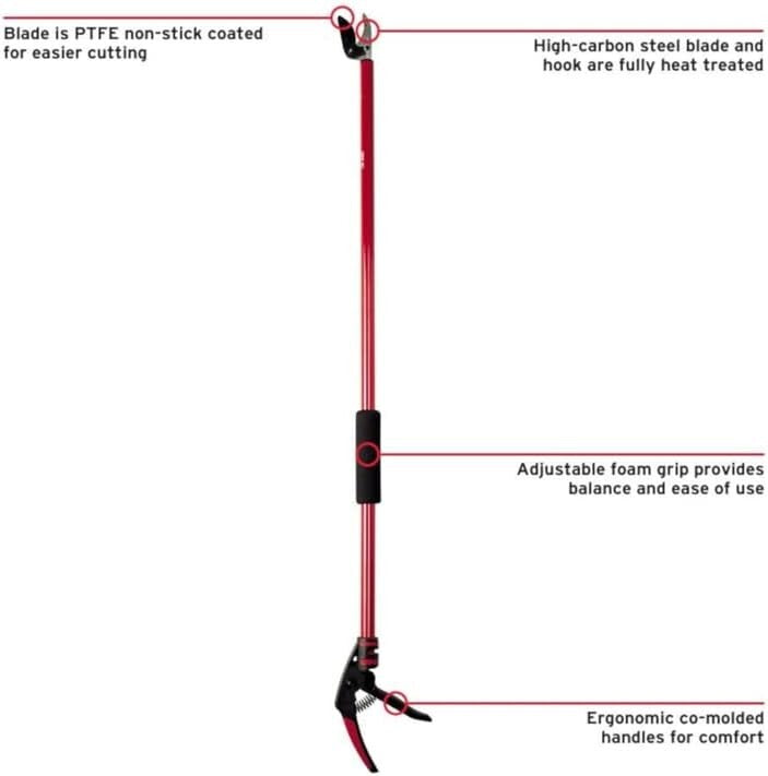 Classic Red Extendable Pruning Tool: Durable Bypass Blade with Cut 'n Hold