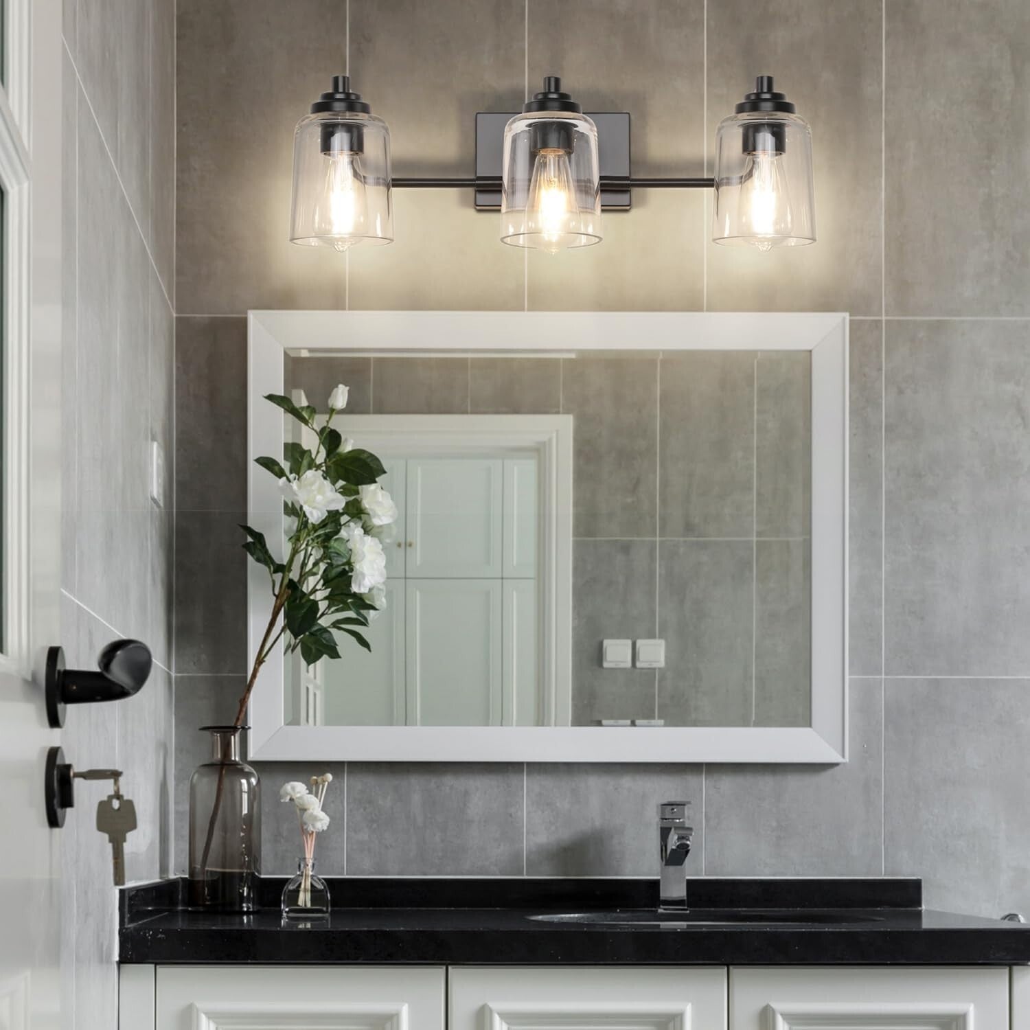 Contemporary 3-Light Black Bathroom Wall Fixture for Elegant Mirror Lighting
