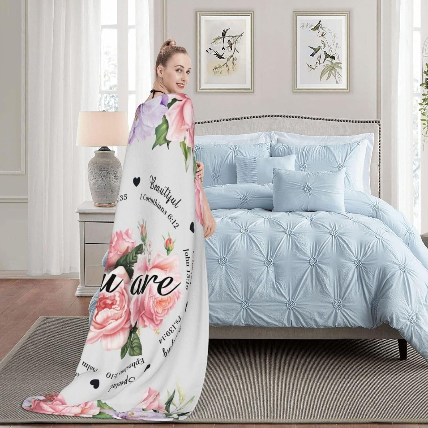 Inspirational Floral Throw Blanket 80"x60" - Perfect Christian Gift for Women