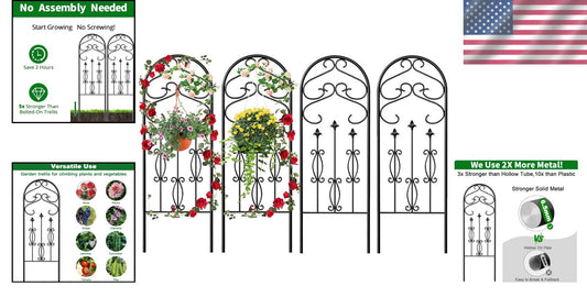 4 Pack 60" x 18" Black Metal Garden Trellis - Rustproof Climbing Plant Supports
