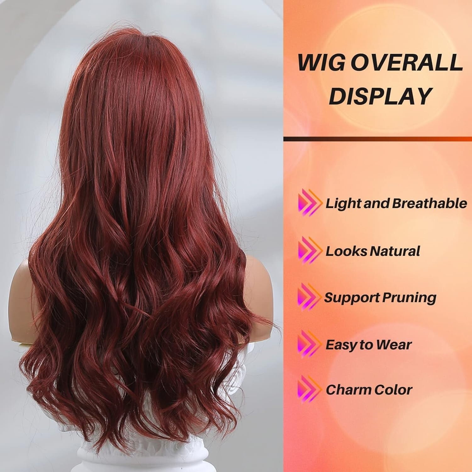 Natural-Looking Dark Red Synthetic Wig - Ideal for Everyday & Events