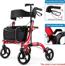 Load image into Gallery viewer, Lightweight Aluminum Rollator Walker for Seniors with Seat &amp; 8" Wheels - Red