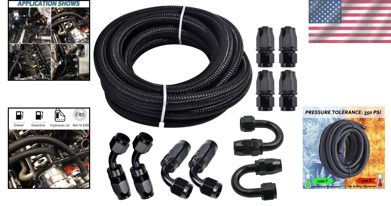 Durable 6AN 20FT Nylon Stainless Steel Braided Fuel Line with 10PCS Fittings