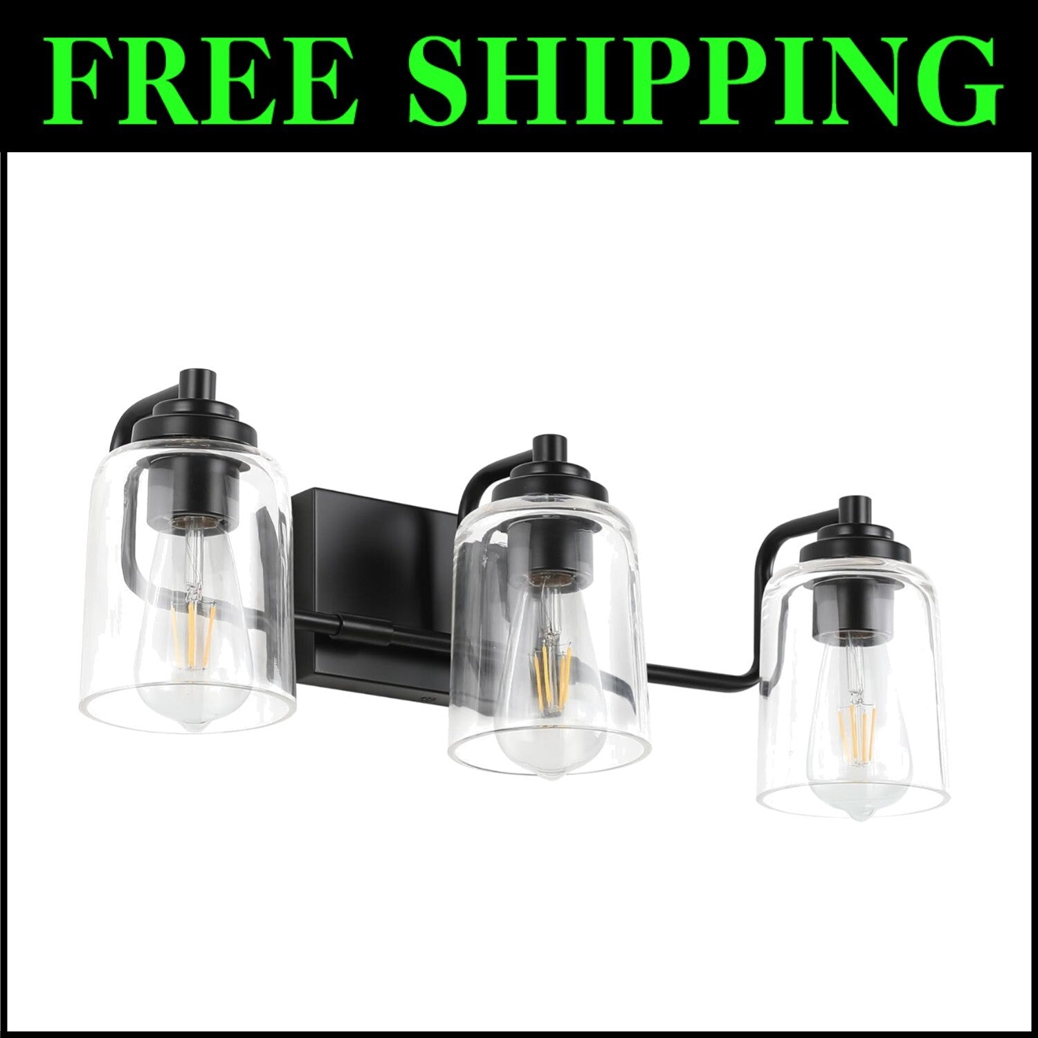 Contemporary 3-Light Black Bathroom Wall Fixture for Elegant Mirror Lighting