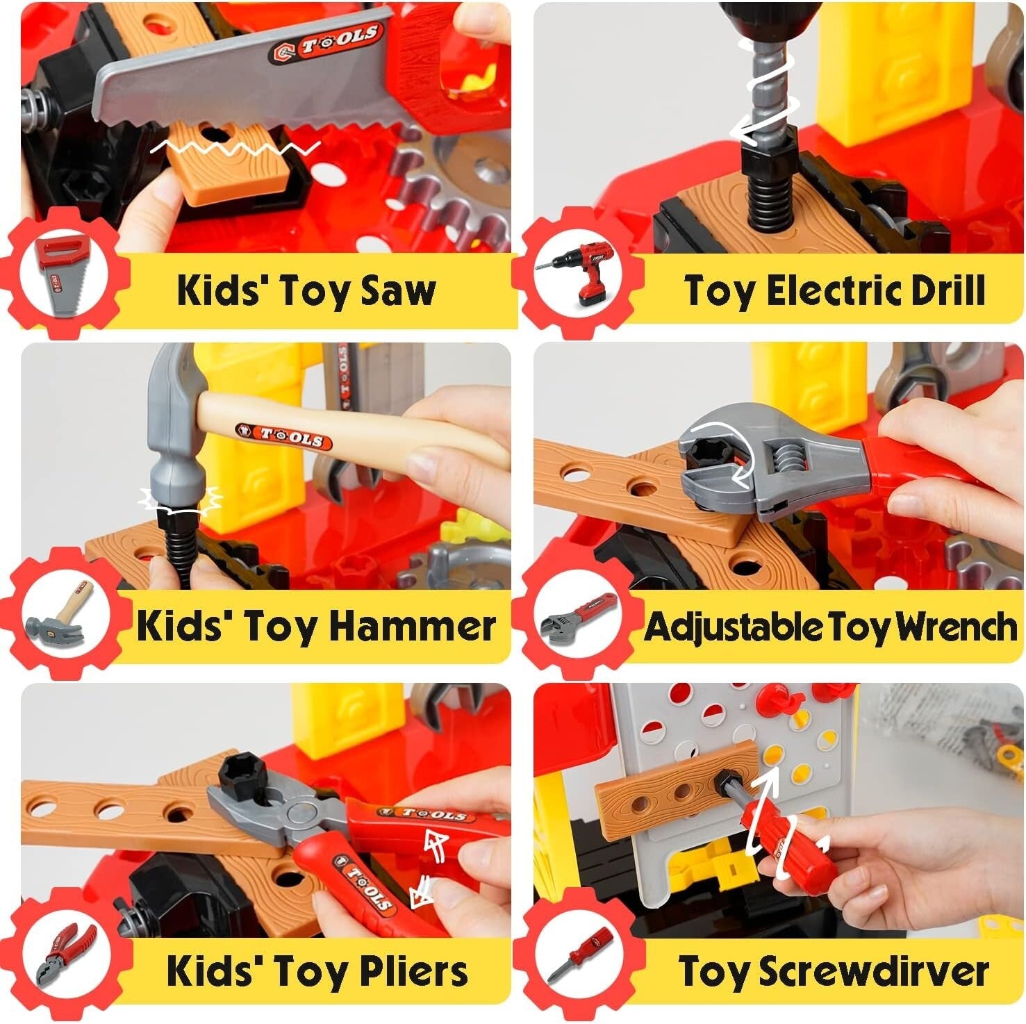 Creative Kids Tool Set with Realistic Electric Drill & Transformable Workbench