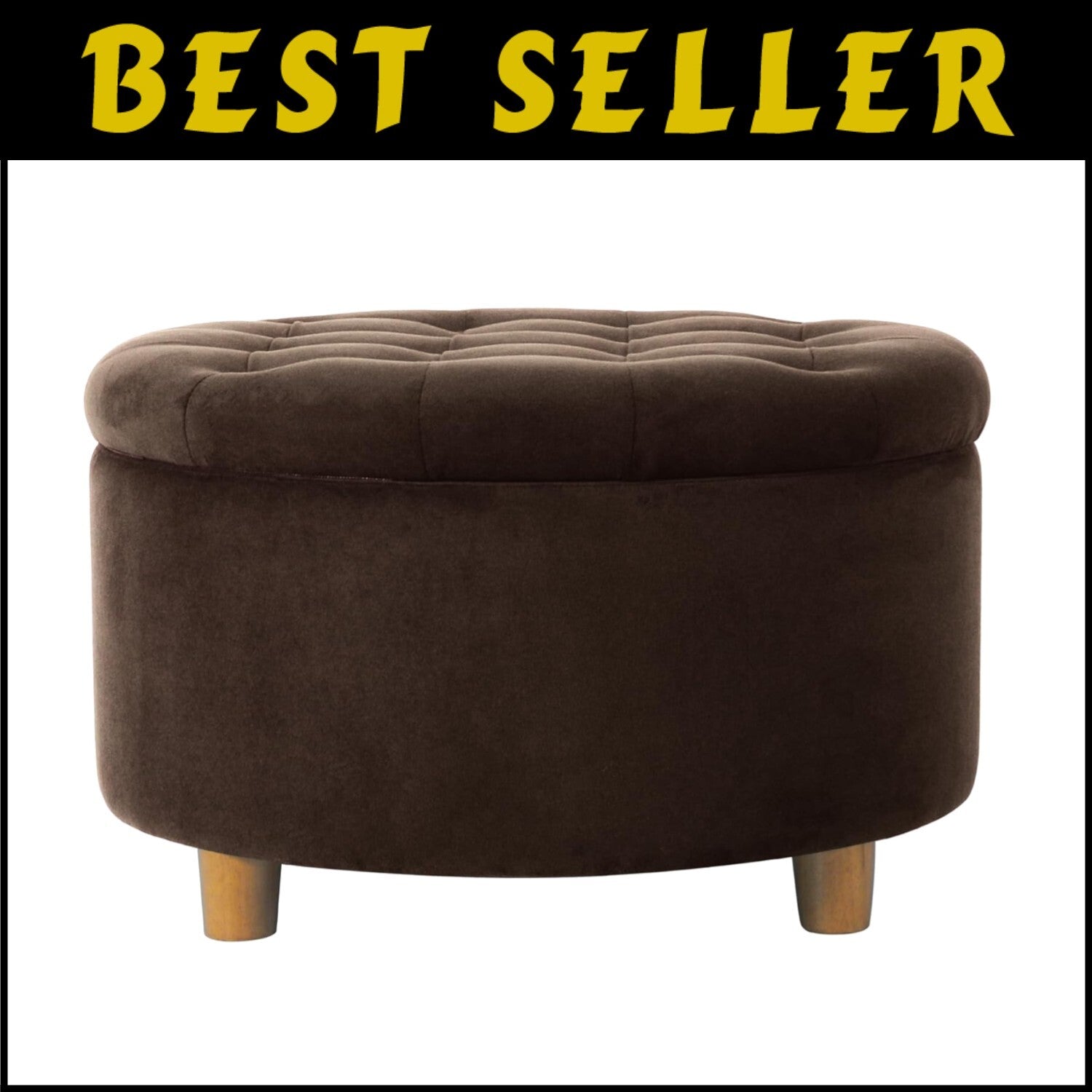 Chic Button Tufted Velvet Ottoman with Honey Oak Legs - Stylish Storage Solution